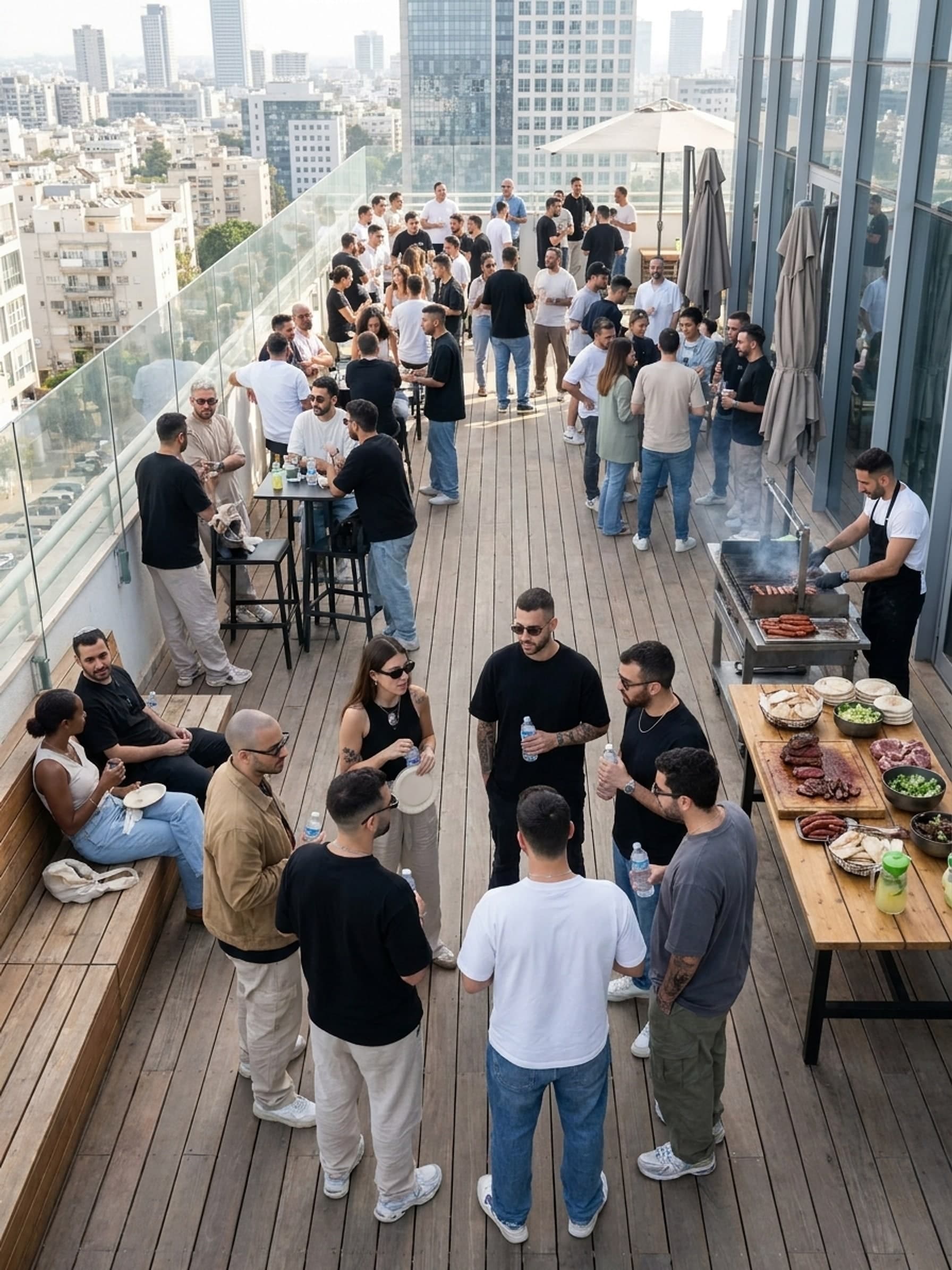 a full rooftop crowd
